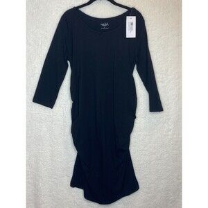 Isabel Maternity Long Sleeve Rushed Bodycon Maternity Dress Black Size Large